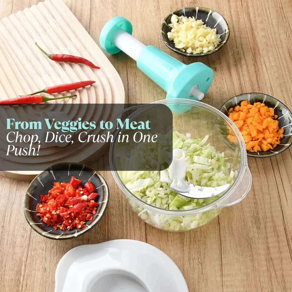 2L Multifunction Manual Food Chopper with 3 Precision Cutting Blades – Ideal for Vegetables & Meat