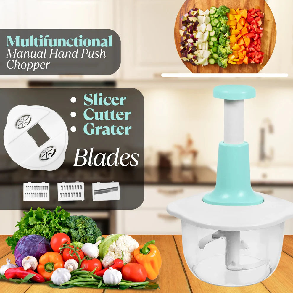 2L Multifunction Manual Food Chopper with 3 Precision Cutting Blades – Ideal for Vegetables & Meat