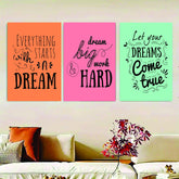 Pack Of 3 Motivational Quotes Sticky Wooden Canvas Frames For Wall Decore