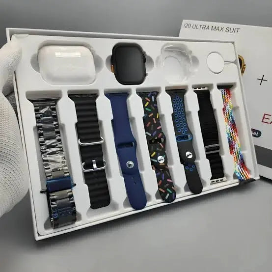 I20 Ultra Max Smartwatch – 10-in-1 Box | 2.3" Large Display | Includes 7 Straps (Random Colors)